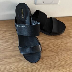 Cole Haan Black Leather Double Band Slide Sandals